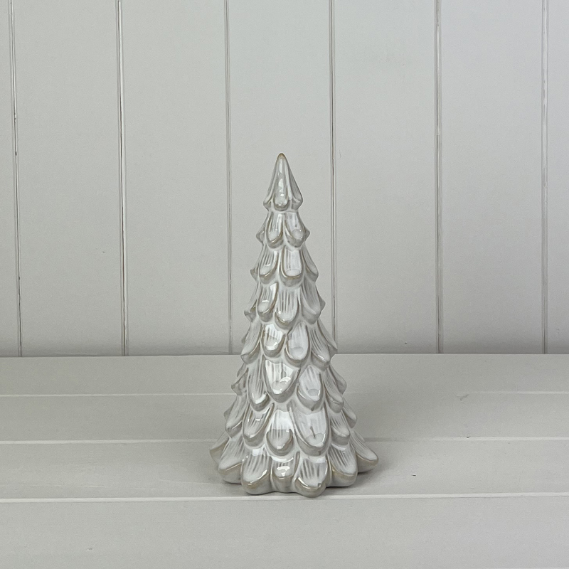 Medium Off White Ceramic Layered Tree Ornament detail page